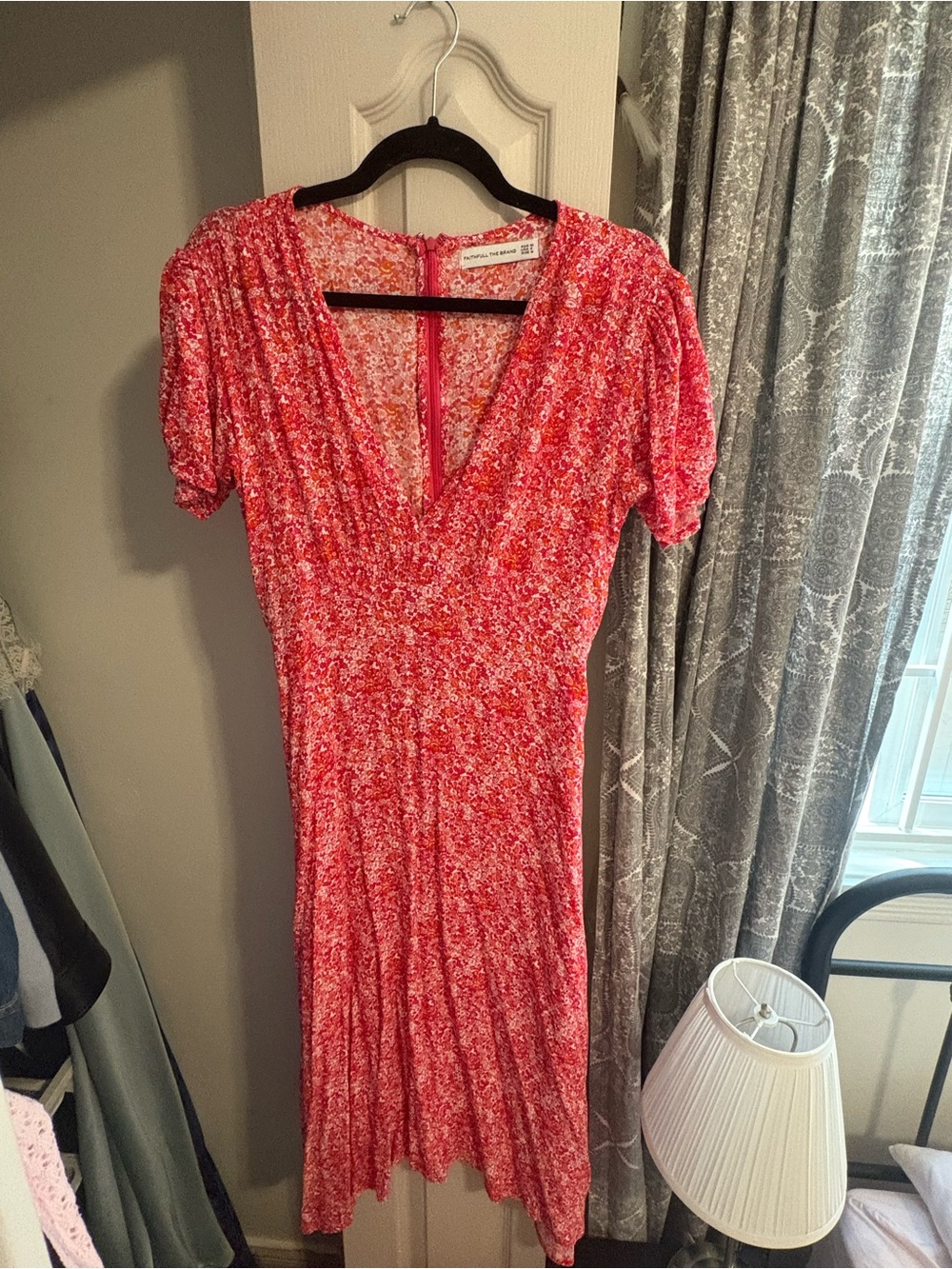 Faithfull the Brand Coral Pink Floral Midi Dress
